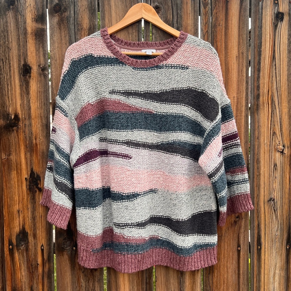 J. Jill “PureJill” Purple Knit 3/4 Sleeve Sweater Beach Relaxed Comfort M Petite